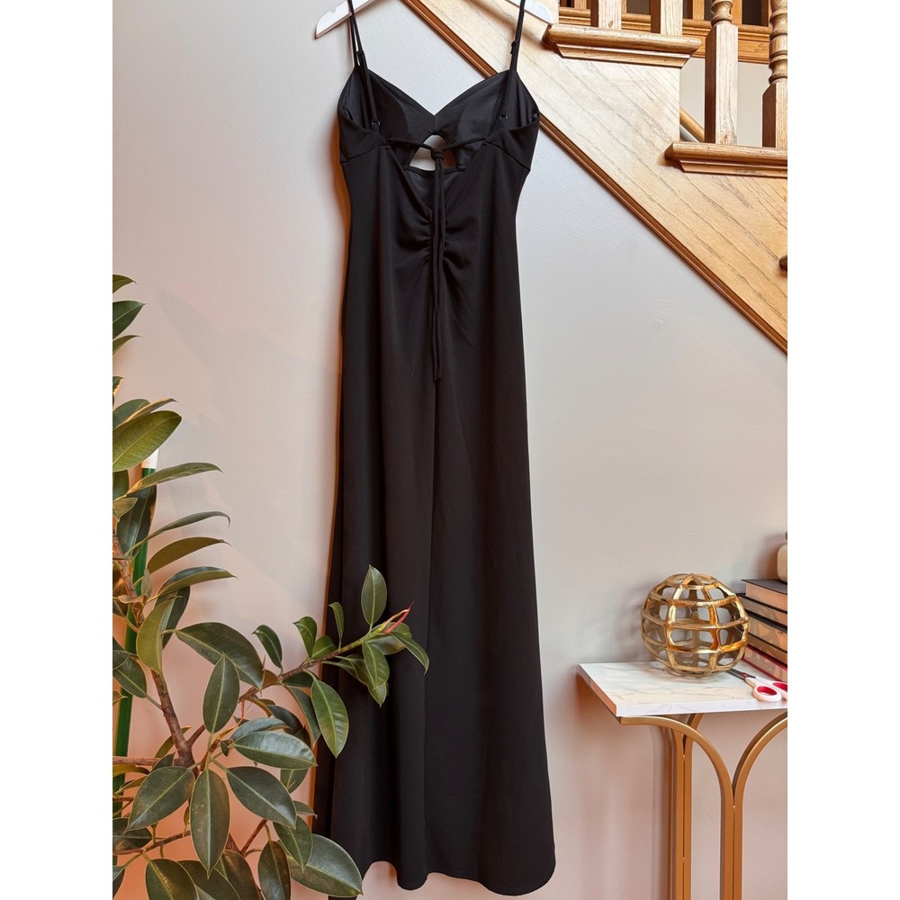 Windsor Women Black Maxi Dress‎ L Cutout Ruched Slit Formal Evening Gown Prom - Picture 5 of 10